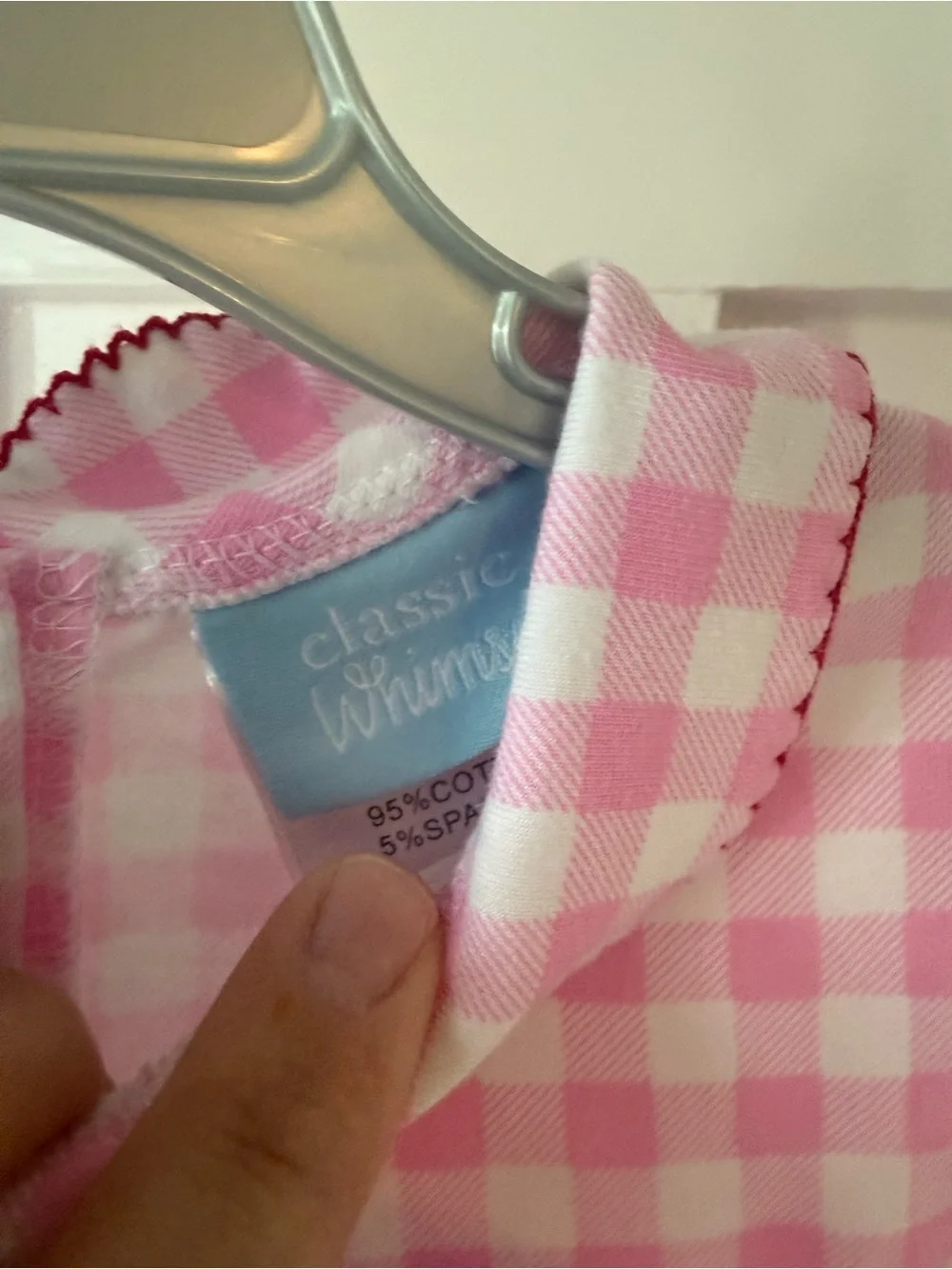 Classic Pink Gingham Nightgown with Santa Pocket Appliqués
